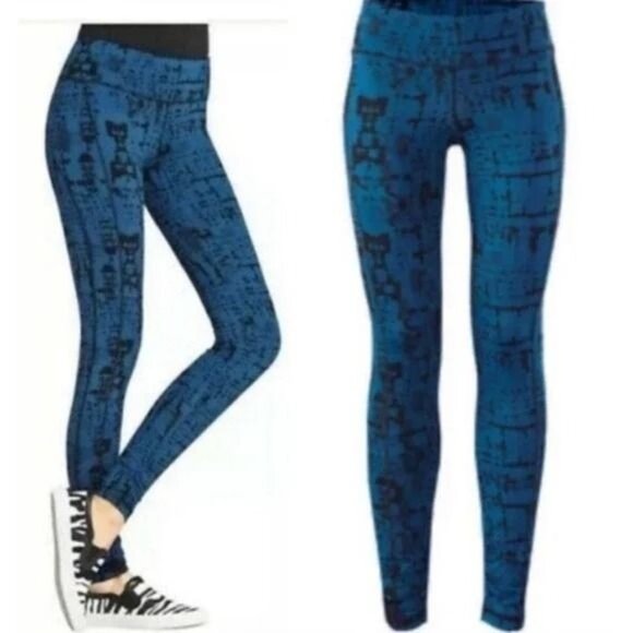 Cabi #963 Skinny Tech Cool Down Leggings Blue Black Print Large - Picture 1 of 7